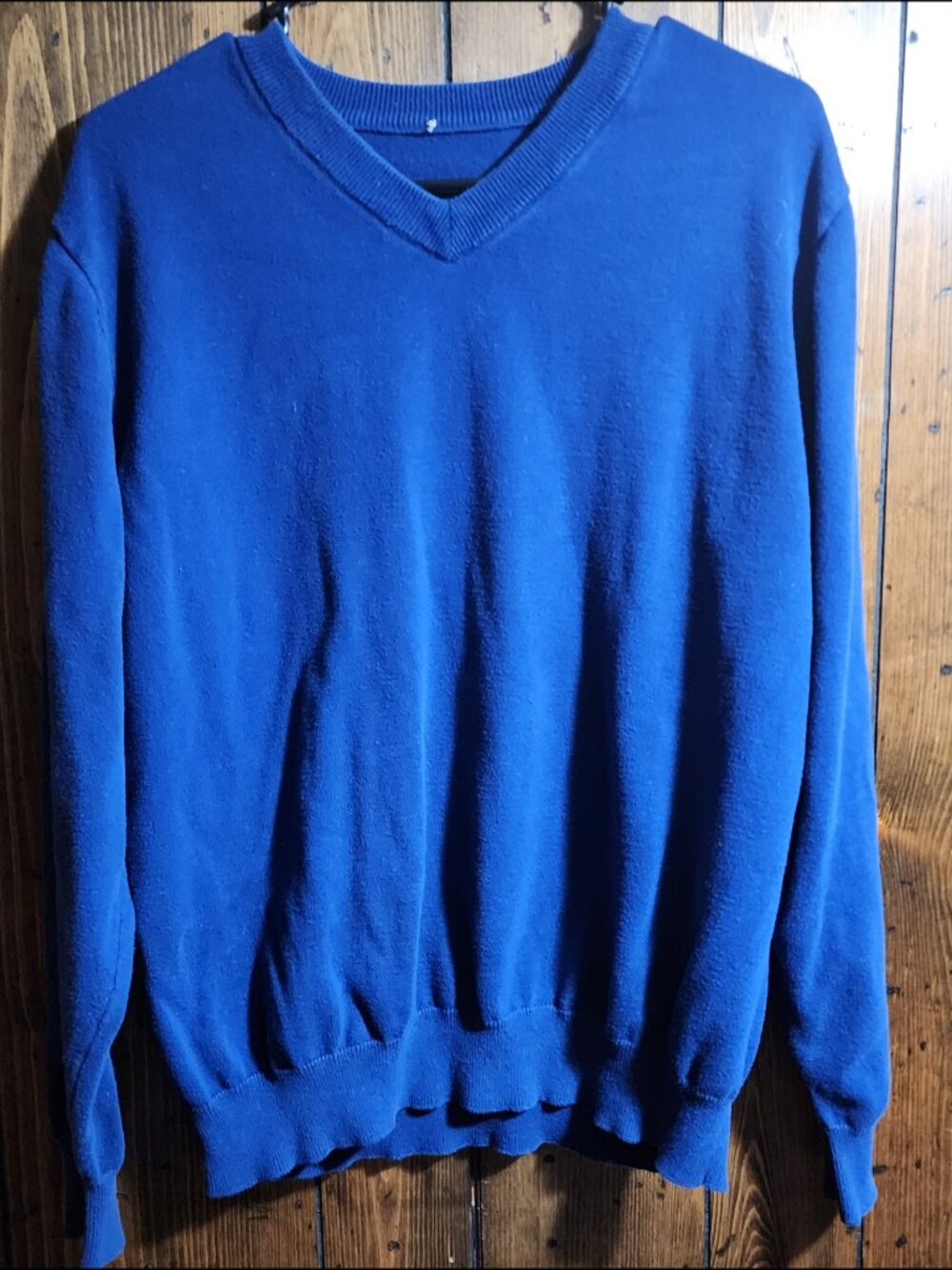 Royal Blue V-Neck Long Sleeve Knit Pullover Sweater Classic Preppy Minimalist